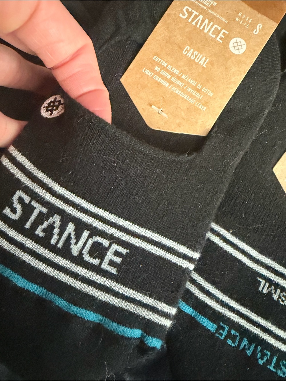 Stance women’s/mens Black Low-Cut Athletic Socks with White & Aqua Stripes - Picture 4 of 7